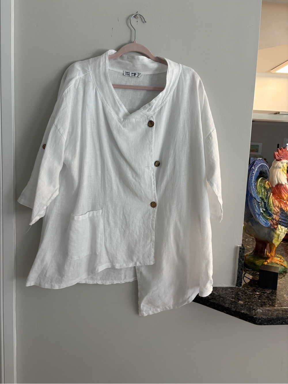 Relaxed White italian linen Asymmetric Button-Front Tunic